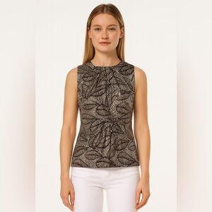 Tory Burch Elson Black Metallic Leaf Print Sleeveless Silk Blouse Size 2